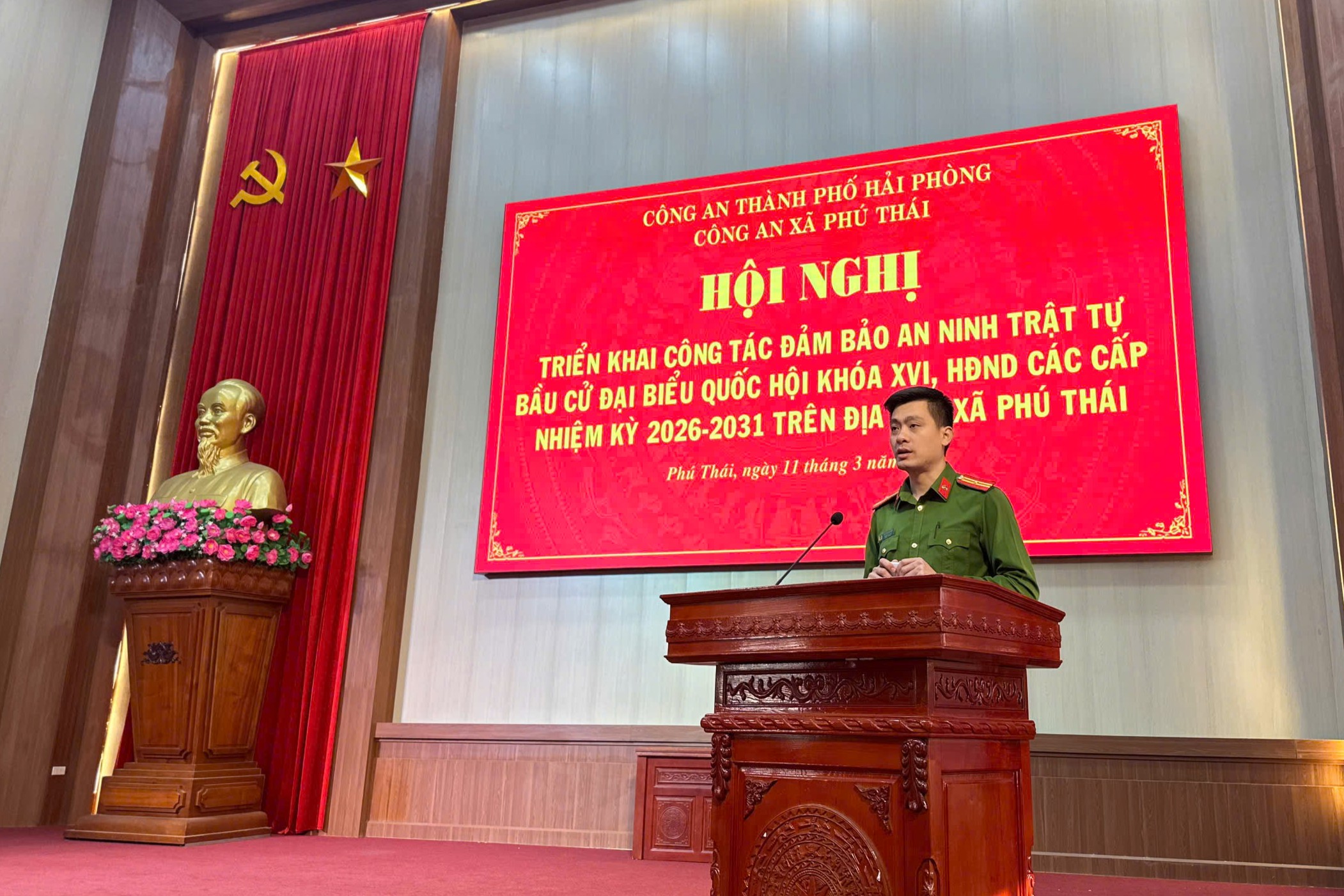 Công an xã Phú Thái triển khai công tác bảo đảm an ninh, trật tự phục vụ bầu cử